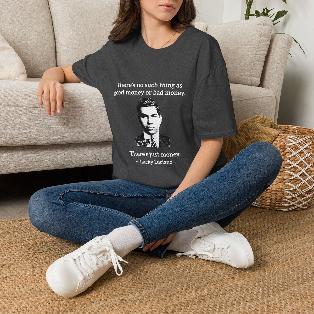 T-Shirt — Vintage Black & White Portrait Tee (retro gangster-style face)