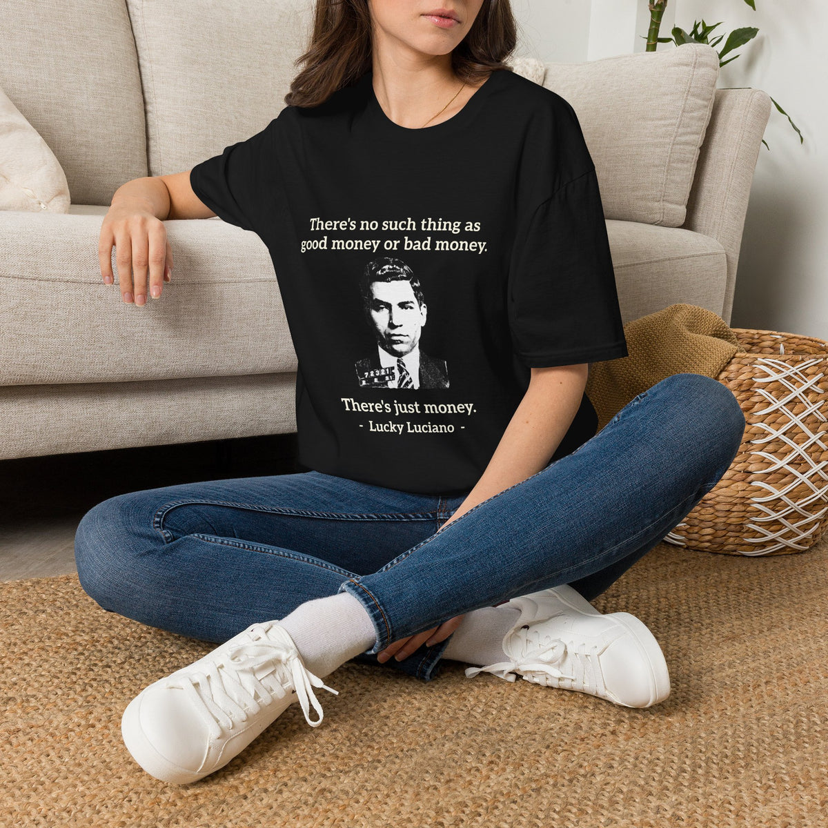 T-Shirt — Vintage Black & White Portrait Tee (retro gangster-style face)