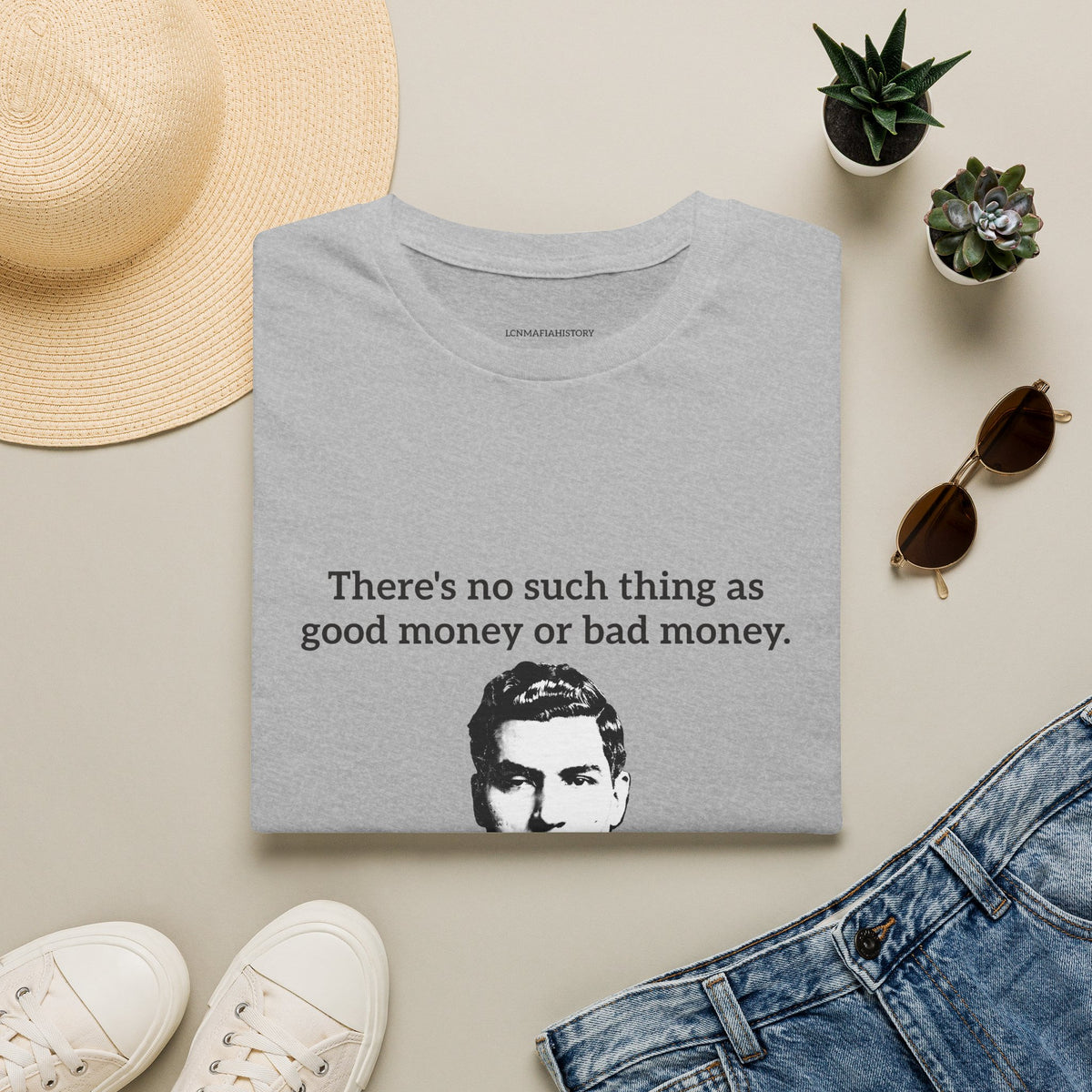 T-Shirt — Vintage Black & White Portrait Tee (retro gangster-style face)