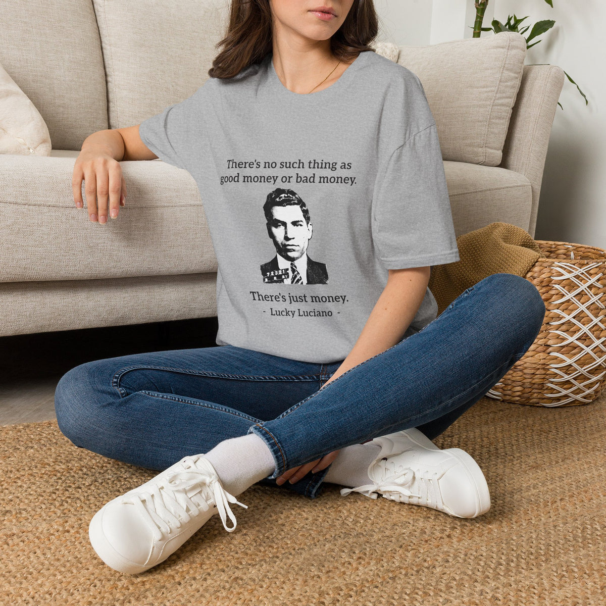 T-Shirt — Vintage Black & White Portrait Tee (retro gangster-style face)