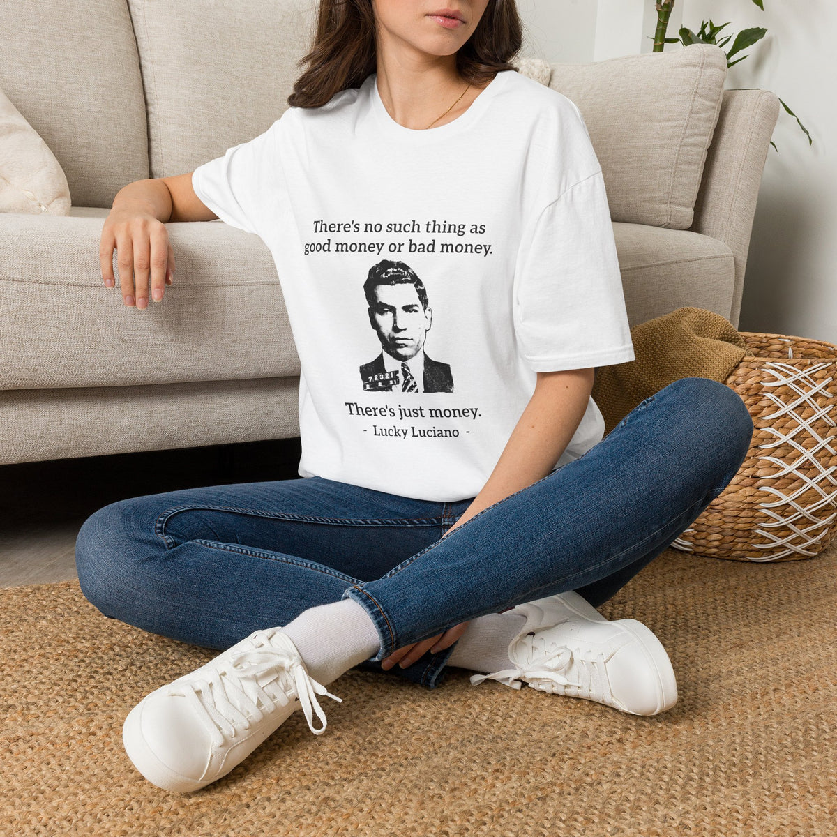 T-Shirt — Vintage Black & White Portrait Tee (retro gangster-style face)